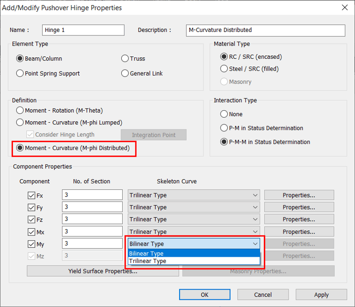 Pushover Hinge Definition in midas Civil